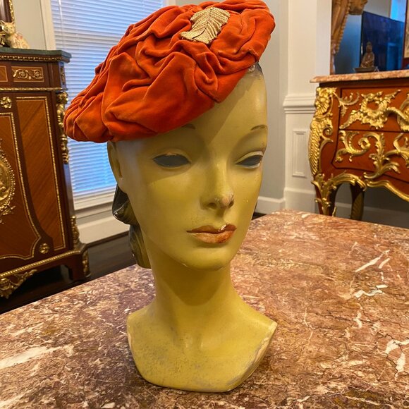 Late 1930s–Early 1940s Ruched Velvet Beret with Metallic...